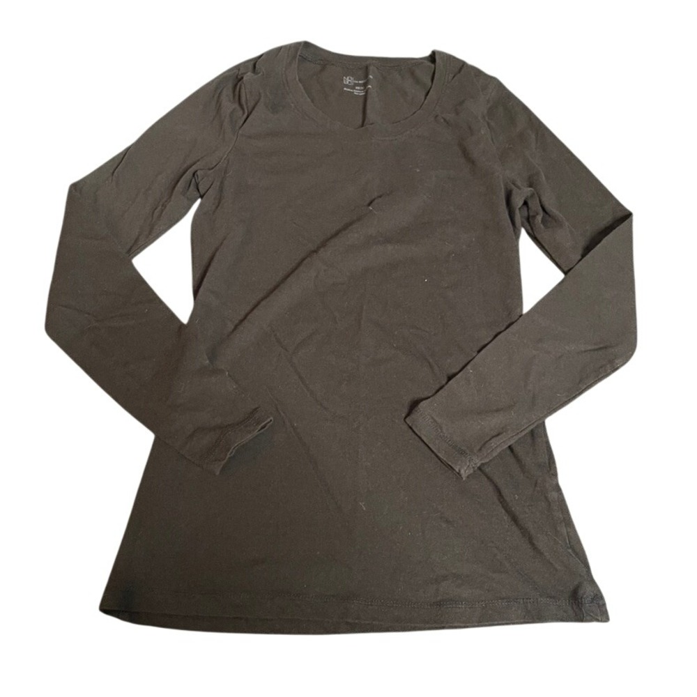 No Boundaries Womens XS Black Long Sleeve Crew Neck Slim Fit Basic Tee‎ Shirt